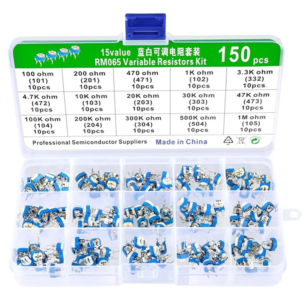 100pcs 150pcs/Box RM065 Carbon Film Horizontal Trimpot Potentiometer Assortment Kit 10 15 Values Variable Resistor 500R 1K 2K 5K
100pcs 150pcs/Box RM065 Carbon Film Horizontal Trimpot Potentiometer Assortment Kit 10 15 Values Variable Resistor 500R 1K 2K 5K