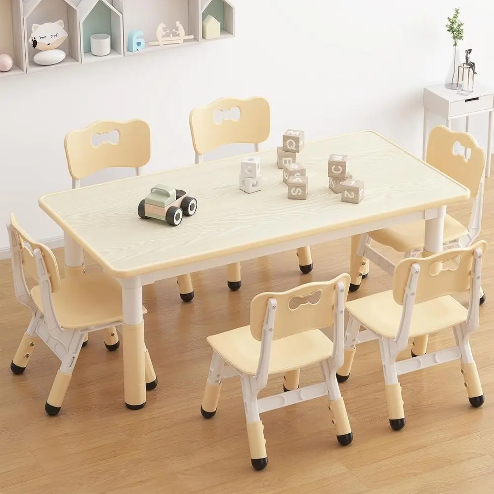 Kids Table and 6 Chairs Set, Height Adjustable Toddler Table and Chair Set, Graiti Desktop, Children Study Play Dinner Table or
Kids Table and 6 Chairs Set, Height Adjustable Toddler Table and Chair Set, Graiti Desktop, Children Study Play Dinner Table or