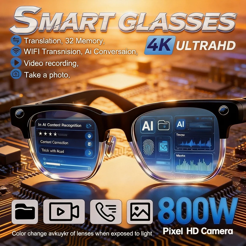 2026 AI Smart Glasses 800W Pixel Camera Video Recording Photo Recognition Bluetooth Call Voice Real-time Translation Sunglasses
2026 AI Smart Glasses 800W Pixel Camera Video Recording Photo Recognition Bluetooth Call Voice Real-time Translation Sunglasses