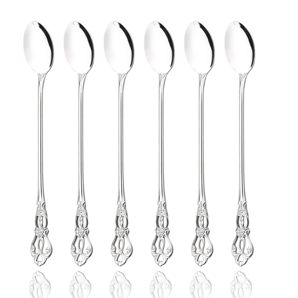 6 шт., набор столовых приборов с длинной ручкой для мороженого, чайная ложка, посуда из нержавеющей стали, сок, кофе, перемешивающая посуда, кухонные инструменты
6 шт., набор столовых приборов с длинной ручкой для мороженого, чайная ложка, посуда из нержавеющей стали, сок, кофе, перемешивающая посуда, кухонные инструменты