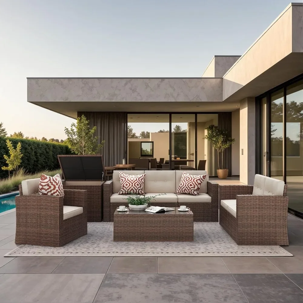 8 Pieces Outdoor Patio Furniture Set, Wicker Patio Conversation Sets with Storage Box, Rattan Outdoor Sectional Sofa Set
8 Pieces Outdoor Patio Furniture Set, Wicker Patio Conversation Sets with Storage Box, Rattan Outdoor Sectional Sofa Set