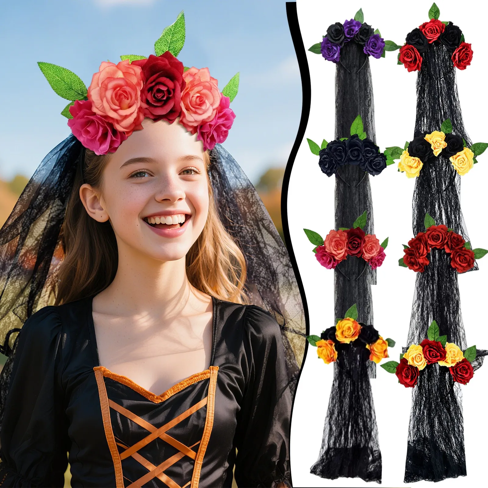 Costume Bridal Flower Crown Halloween Gothic Flower Garland With Black Veils Cosplay Wedding Headpiece Mexican Day Of The Dead
Costume Bridal Flower Crown Halloween Gothic Flower Garland With Black Veils Cosplay Wedding Headpiece Mexican Day Of The Dead