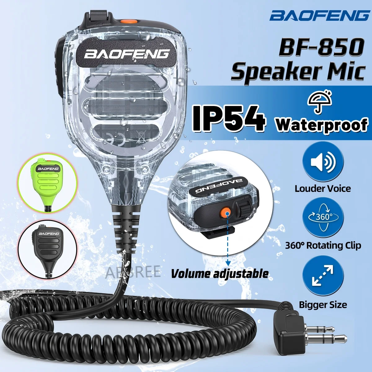 Baofeng BF-850 IP54 Waterproof Walkie Talkie Speaker Mic Volume Adjustable High Clear Sound For UV-5R BF-888S AR-152 PRO Radio
Baofeng BF-850 IP54 Waterproof Walkie Talkie Speaker Mic Volume Adjustable High Clear Sound For UV-5R BF-888S AR-152 PRO Radio