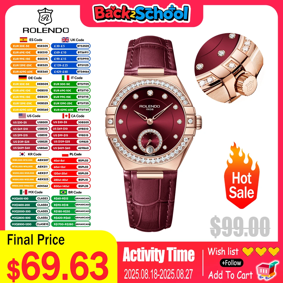 ROLENDO Constellation Automatic Watch Women's 33mm Sapphire Mirror Burgundy Leather Strap Calendar Display Waterproof Watch Gift
ROLENDO Constellation Automatic Watch Women's 33mm Sapphire Mirror Burgundy Leather Strap Calendar Display Waterproof Watch Gift
