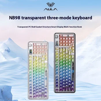 AULA F-NB98 기계식 키보드, 3 가지 모드 다기능 노브, 커스텀 스크린 게이밍 키보드, RGB 백라이트 핫 스왑, PC 게이머 선물
