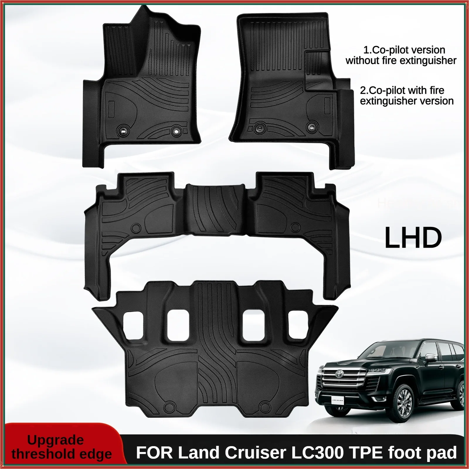 Всепогодные напольные коврики из ТПЭ для Toyota Land Cruiser LC300 2021-2024, водонепроницаемые, пылезащитные, полное покрытие порогом, индивидуальная посадка
Всепогодные напольные коврики из ТПЭ для Toyota Land Cruiser LC300 2021-2024, водонепроницаемые, пылезащитные, полное покрытие порогом, индивидуальная посадка
