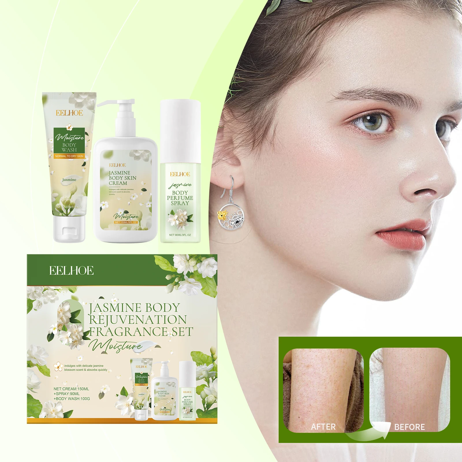 EELHOE Jasmine Body Care Set Hydrating Shower Gel Lotion Gentle Cleansing for Dry Skin Floral Scented Gift Set with Travel Size
EELHOE Jasmine Body Care Set Hydrating Shower Gel Lotion Gentle Cleansing for Dry Skin Floral Scented Gift Set with Travel Size