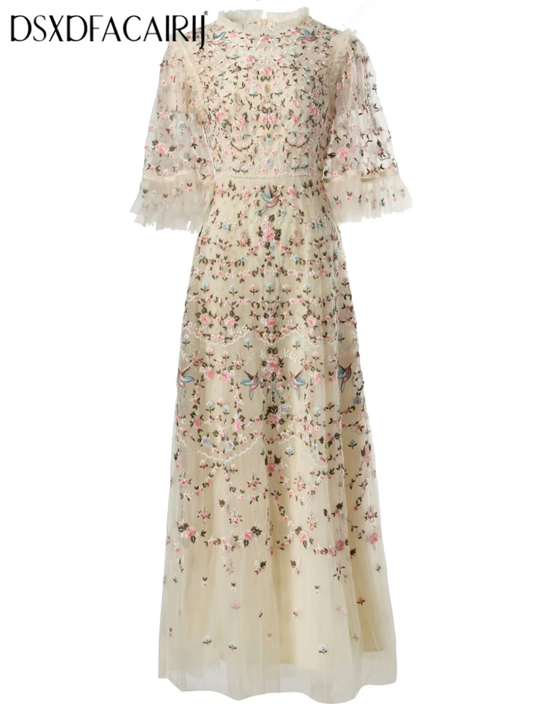 DSXDFACAIRIJ Gorgeous Beading Mesh Long Dress For Women O-Neck Flare Sleeve Flower Embroidery Vintage Dresses Spring Female
DSXDFACAIRIJ Gorgeous Beading Mesh Long Dress For Women O-Neck Flare Sleeve Flower Embroidery Vintage Dresses Spring Female