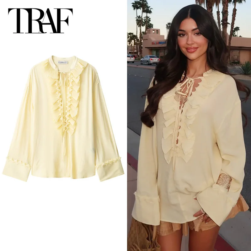 TRAF Woman 2025 Yellow Shirts & Blouses Spring Summer Ruffled Lace-Up Shirt Pretty Ruched Long Sleeve Tops Casual Loose Blouses
TRAF Woman 2025 Yellow Shirts & Blouses Spring Summer Ruffled Lace-Up Shirt Pretty Ruched Long Sleeve Tops Casual Loose Blouses