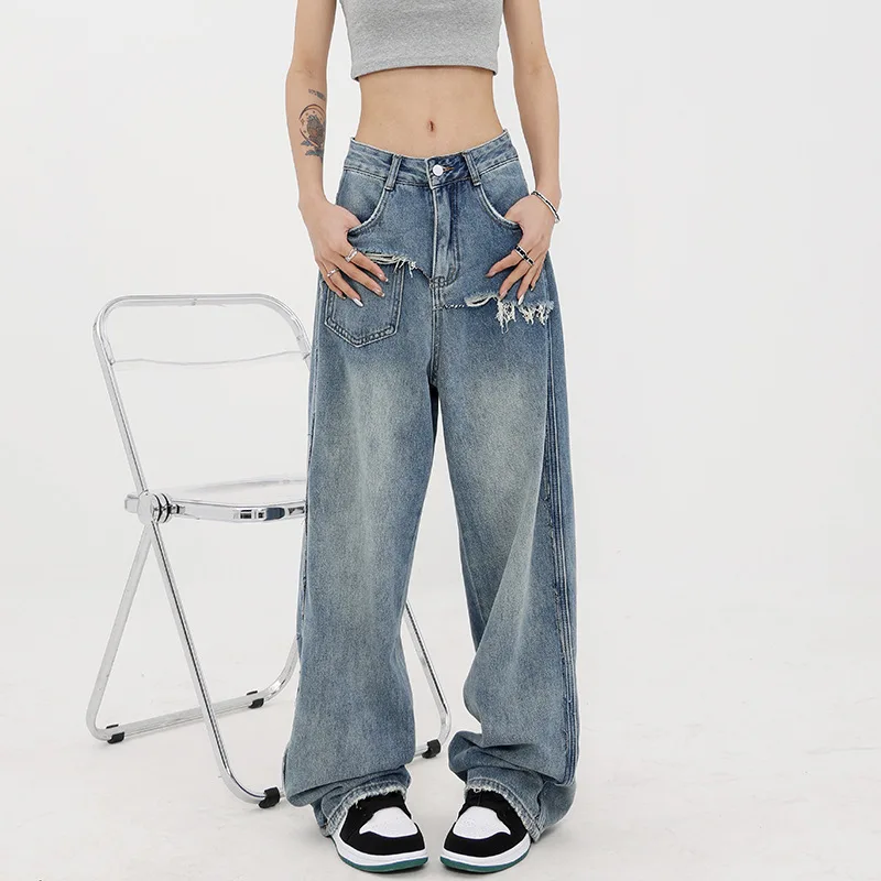 Long Pants Denim Women Pant Mom Jeans Wide Leg High Waist Straight Trousers Streetwear Casual Loose Splice Y2k Vintage Jeans
Long Pants Denim Women Pant Mom Jeans Wide Leg High Waist Straight Trousers Streetwear Casual Loose Splice Y2k Vintage Jeans