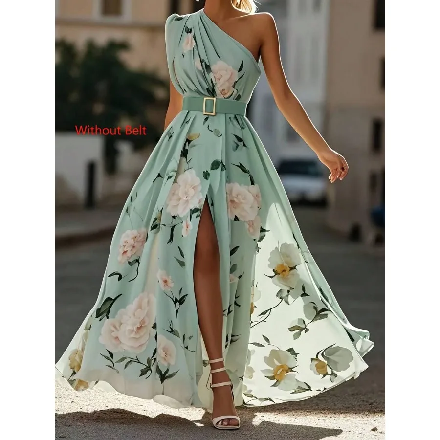 【New style】Women's Floral Print Green Flower Ruffle Hem A-Line Dress, Elegant Sleeveless Dress, Without Belt Vacation Summer
【New style】Women's Floral Print Green Flower Ruffle Hem A-Line Dress, Elegant Sleeveless Dress, Without Belt Vacation Summer