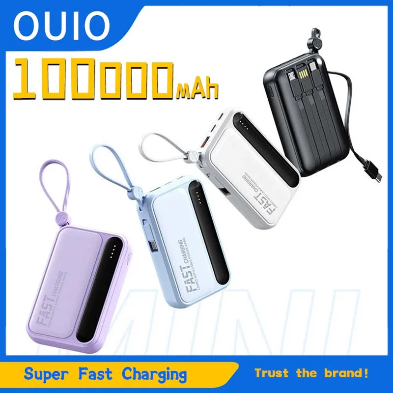 OUIO Power Bank 100000mAh Large Capacity 4 In1 Cables Intelligent Digital Display Light Portable Battery For iPhone Xiaomi
OUIO Power Bank 100000mAh Large Capacity 4 In1 Cables Intelligent Digital Display Light Portable Battery For iPhone Xiaomi