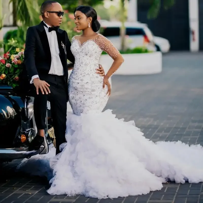 Customized lace Luxury Black Women African Mermaid Wedding Dress Ruffles Applique Beading Wedding Bridal Gown
Customized lace Luxury Black Women African Mermaid Wedding Dress Ruffles Applique Beading Wedding Bridal Gown