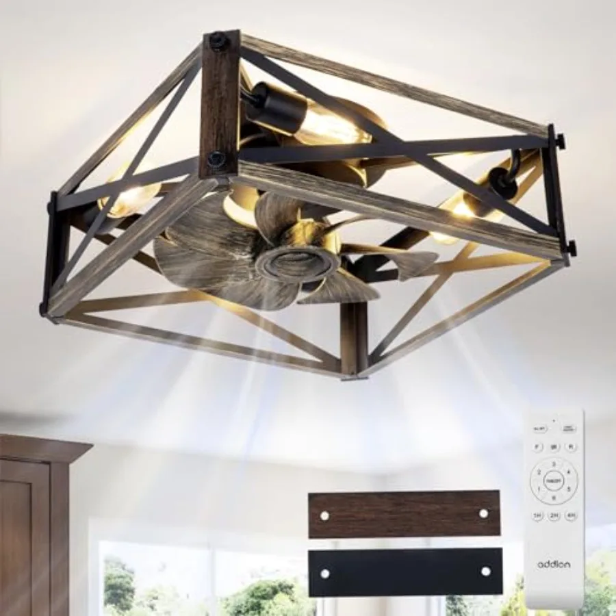 Caged Low Profile Ceiling Fans with Lights and Remote, Small Farmhouse Flush Mount Fandelier, 6 Speeds Reversible Ceiling Fan w
Caged Low Profile Ceiling Fans with Lights and Remote, Small Farmhouse Flush Mount Fandelier, 6 Speeds Reversible Ceiling Fan w