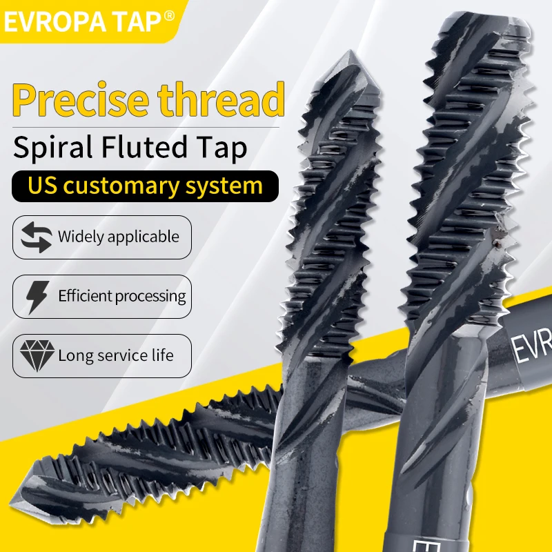 HSSE With Oxidized Spiral Fluted Tap UNC UNF 1-64 2-56 4-40 6-32 8-32 10-24 12-24 1/4 5/16 3/8 7/16 1/2Machine Screw Thread Taps
HSSE With Oxidized Spiral Fluted Tap UNC UNF 1-64 2-56 4-40 6-32 8-32 10-24 12-24 1/4 5/16 3/8 7/16 1/2Machine Screw Thread Taps