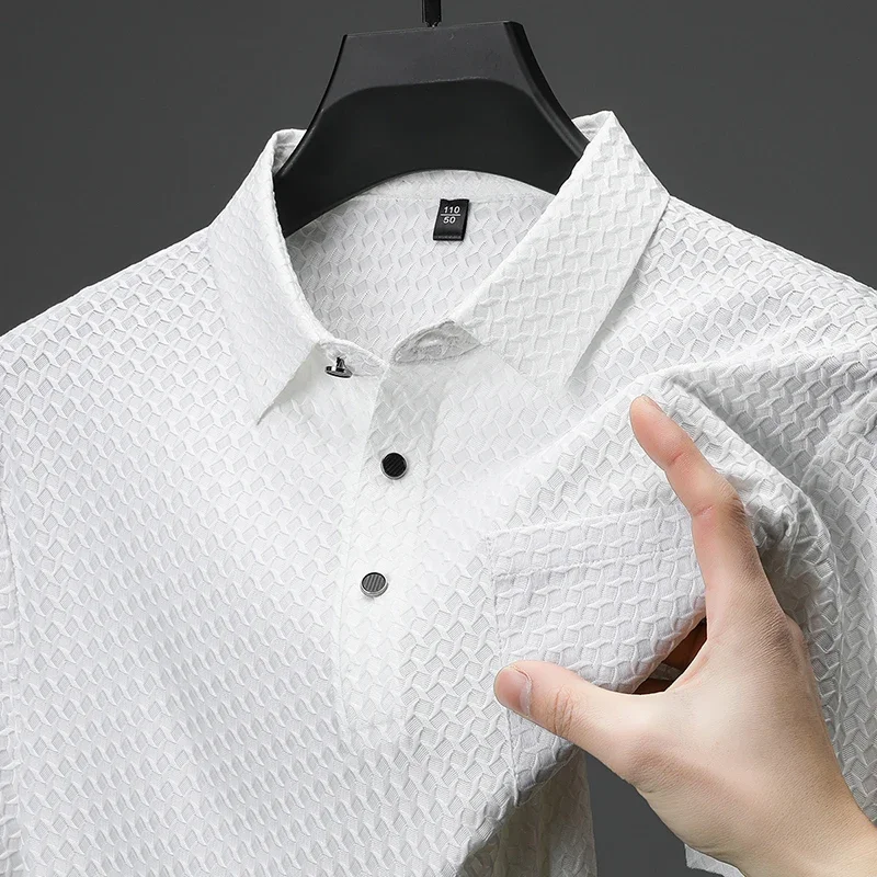 2025 Luxury Traceless Pocket T-shirt Men's Flip Collar Short Sleeve Polo Shirt Thin Breathable Speed Drying Ice Silk Top
2025 Luxury Traceless Pocket T-shirt Men's Flip Collar Short Sleeve Polo Shirt Thin Breathable Speed Drying Ice Silk Top