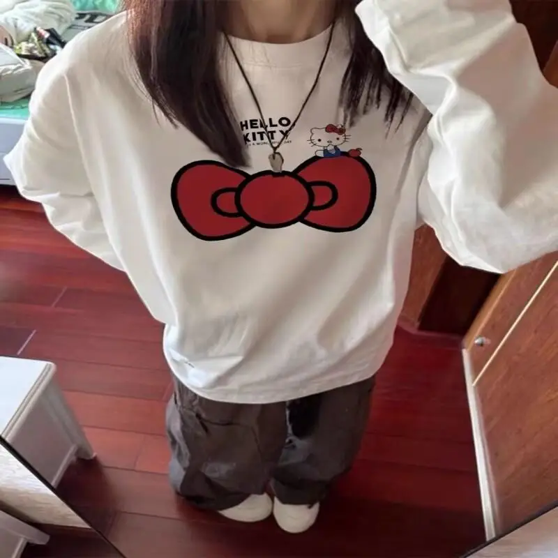 Новая женская футболка Sanrio Hello Kitty с длинными рукавами, весенне-осенний топ с мультяшным принтом, свободный базовый слой для студенток
Новая женская футболка Sanrio Hello Kitty с длинными рукавами, весенне-осенний топ с мультяшным принтом, свободный базовый слой для студенток