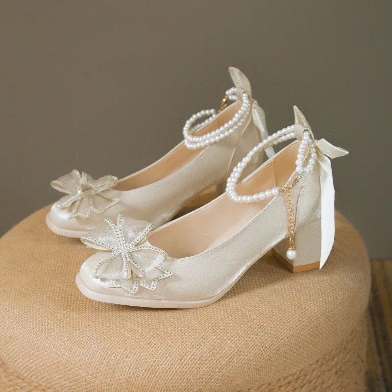 Lovely Bow Pearl Buckle Thick Heel Women's Mary Jane Shoes Designer Soft Sole Women High Heels Fashion Casual Lolita Shoe Ladies
Lovely Bow Pearl Buckle Thick Heel Women's Mary Jane Shoes Designer Soft Sole Women High Heels Fashion Casual Lolita Shoe Ladies