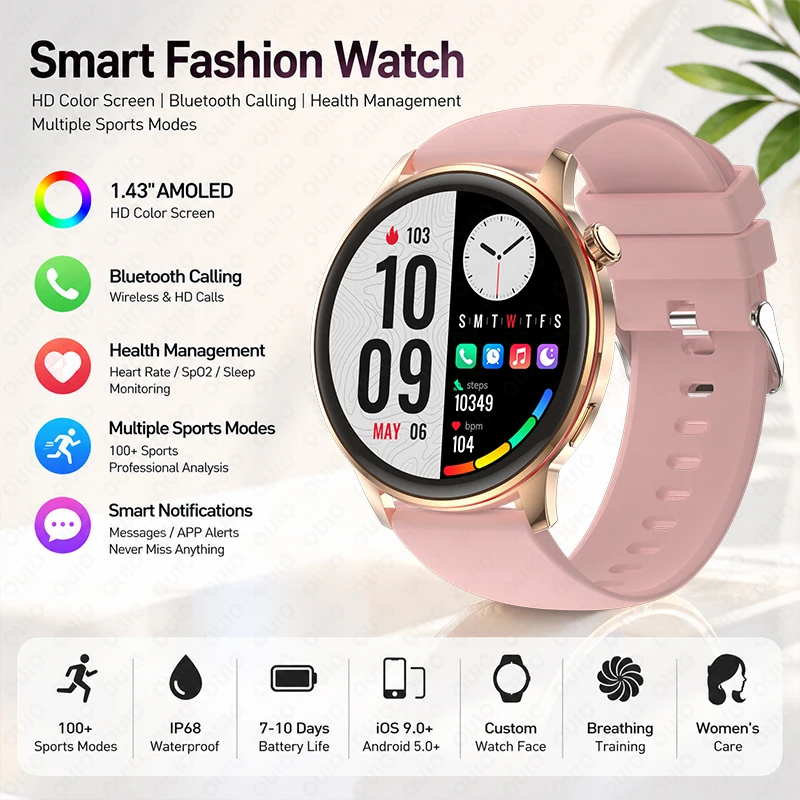 New Smart Watch Multi-sport Mode Bluetooth Call Health Monitoring Sleep Monitoring 1.43 HD Screen Women's Health Smart Watch
New Smart Watch Multi-sport Mode Bluetooth Call Health Monitoring Sleep Monitoring 1.43 HD Screen Women's Health Smart Watch