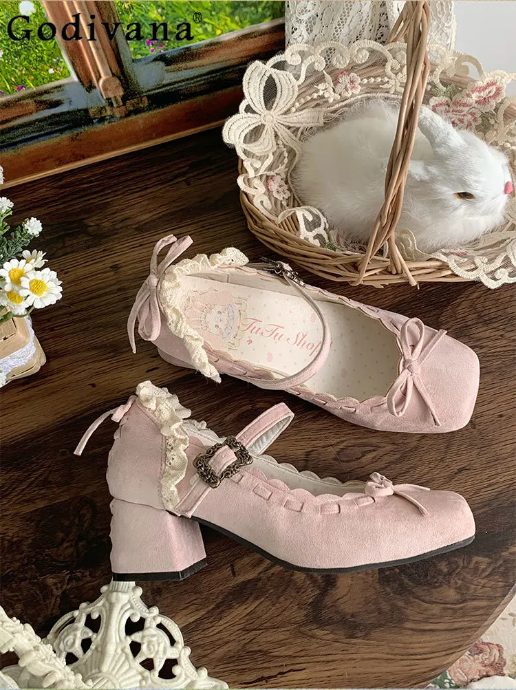 French Retro Elegant Lady Lolita High Heels Square Toe Chunky Heel Suede Bowknot Everyday Versatile Mary Jane Shoes
French Retro Elegant Lady Lolita High Heels Square Toe Chunky Heel Suede Bowknot Everyday Versatile Mary Jane Shoes