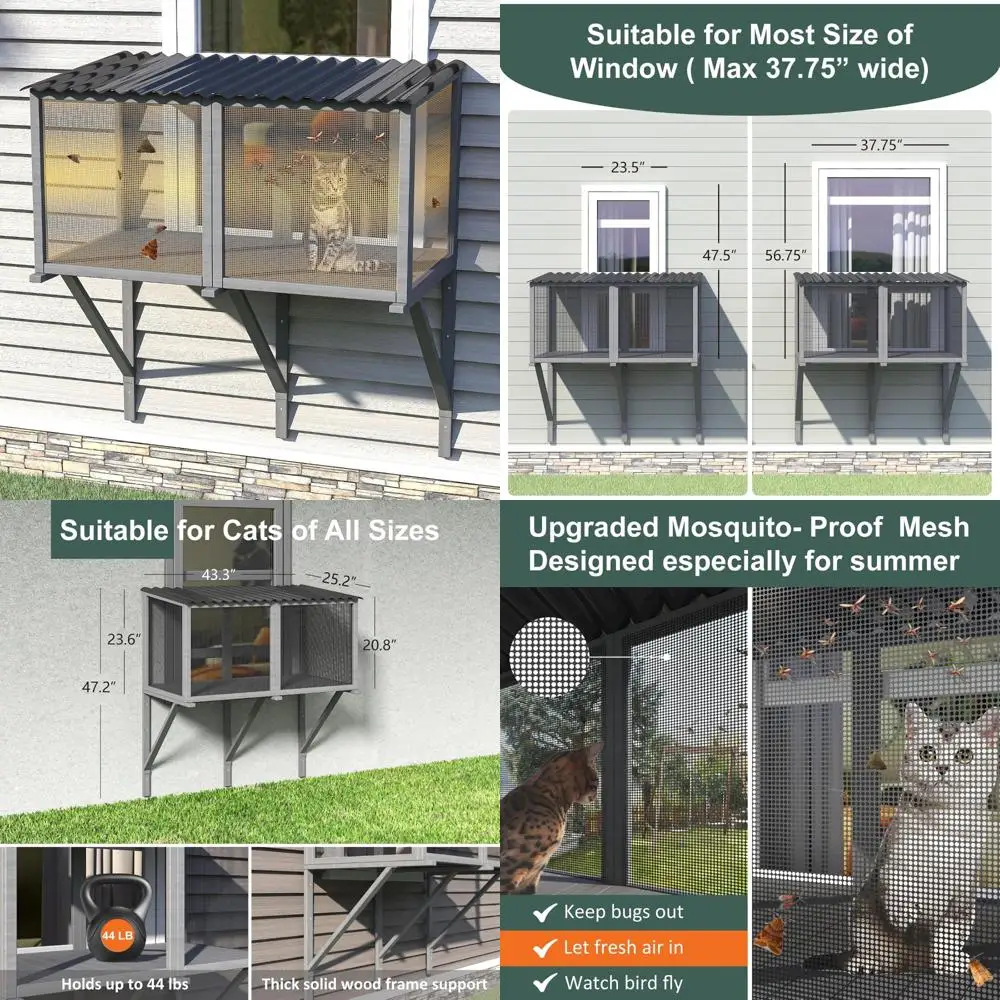 Mosquito-Proof Expandable Cat Enclosure with Window Box for Large Indoor Cats, Comfortable Wooden Perch for Small Pets
Mosquito-Proof Expandable Cat Enclosure with Window Box for Large Indoor Cats, Comfortable Wooden Perch for Small Pets