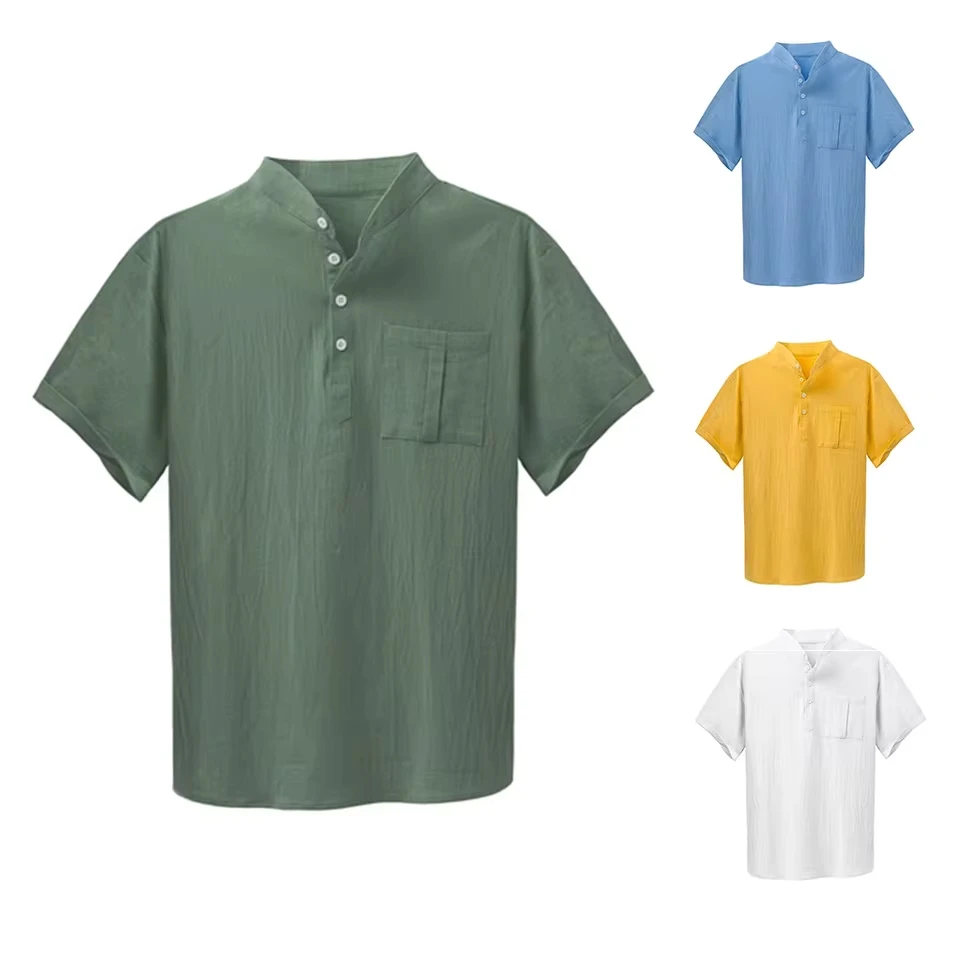 2025 Summer New Fashion American Men's Solid Color Casual Trendy Stand Collar Short Sleeve Button Pullover Shirts Male Clothes
2025 Summer New Fashion American Men's Solid Color Casual Trendy Stand Collar Short Sleeve Button Pullover Shirts Male Clothes