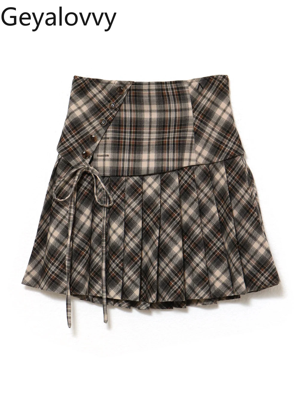 Japanese Style Lace-up Button Plaid Pleated Skirt for Lady Fashion New 2025 High Waist Women's Casual Short Skirts 
Japanese Style Lace-up Button Plaid Pleated Skirt for Lady Fashion New 2025 High Waist Women's Casual Short Skirts