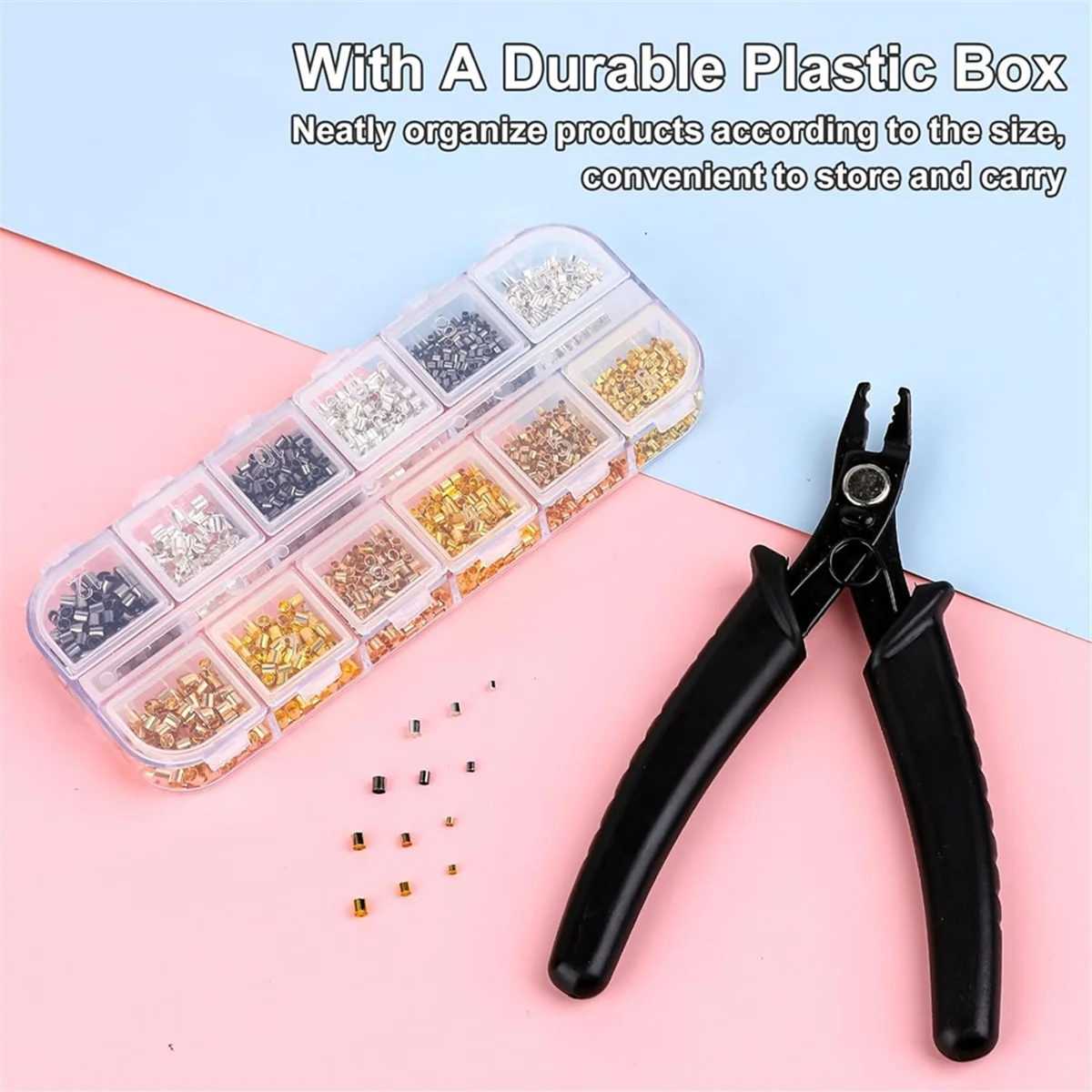 2200PCS Jewelry Crimp Beads Crimp Tubes with Crimping Pliers Crimping Beads for Jewelry Making Beading SuppliesHUG
2200PCS Jewelry Crimp Beads Crimp Tubes with Crimping Pliers Crimping Beads for Jewelry Making Beading SuppliesHUG