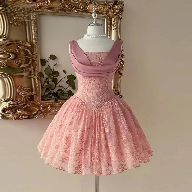 2026 Dirty Pink Lace Prom Dress Strapless Short A Line Birthday Dress Spaghetti Strap Mini Vestidos De Festa Customized
2026 Dirty Pink Lace Prom Dress Strapless Short A Line Birthday Dress Spaghetti Strap Mini Vestidos De Festa Customized