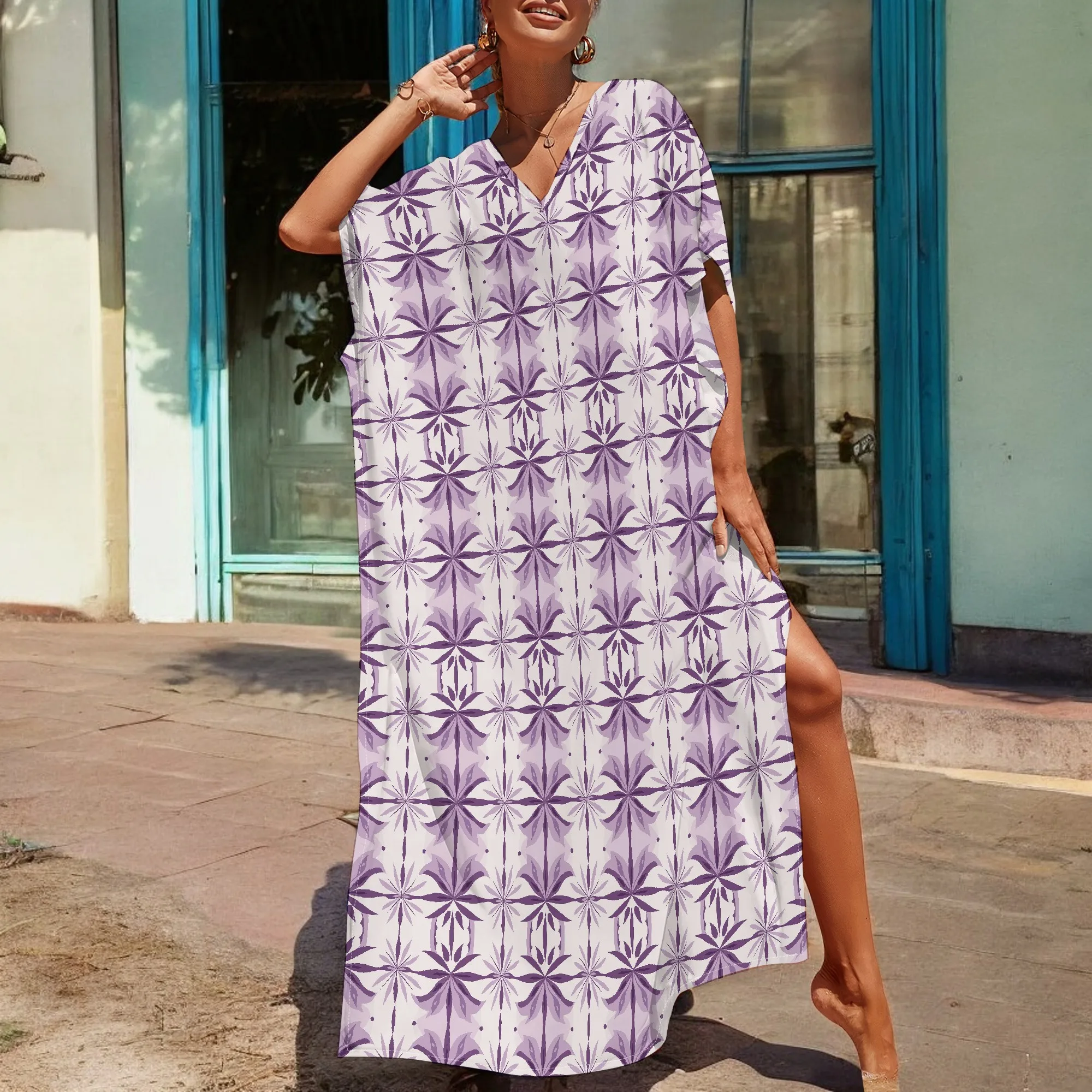 Purple Geometric Floral Kaftan Dress S-3XL Afro Style V-Neck Loose Gown for Summer Vacation or Brunch
Purple Geometric Floral Kaftan Dress S-3XL Afro Style V-Neck Loose Gown for Summer Vacation or Brunch