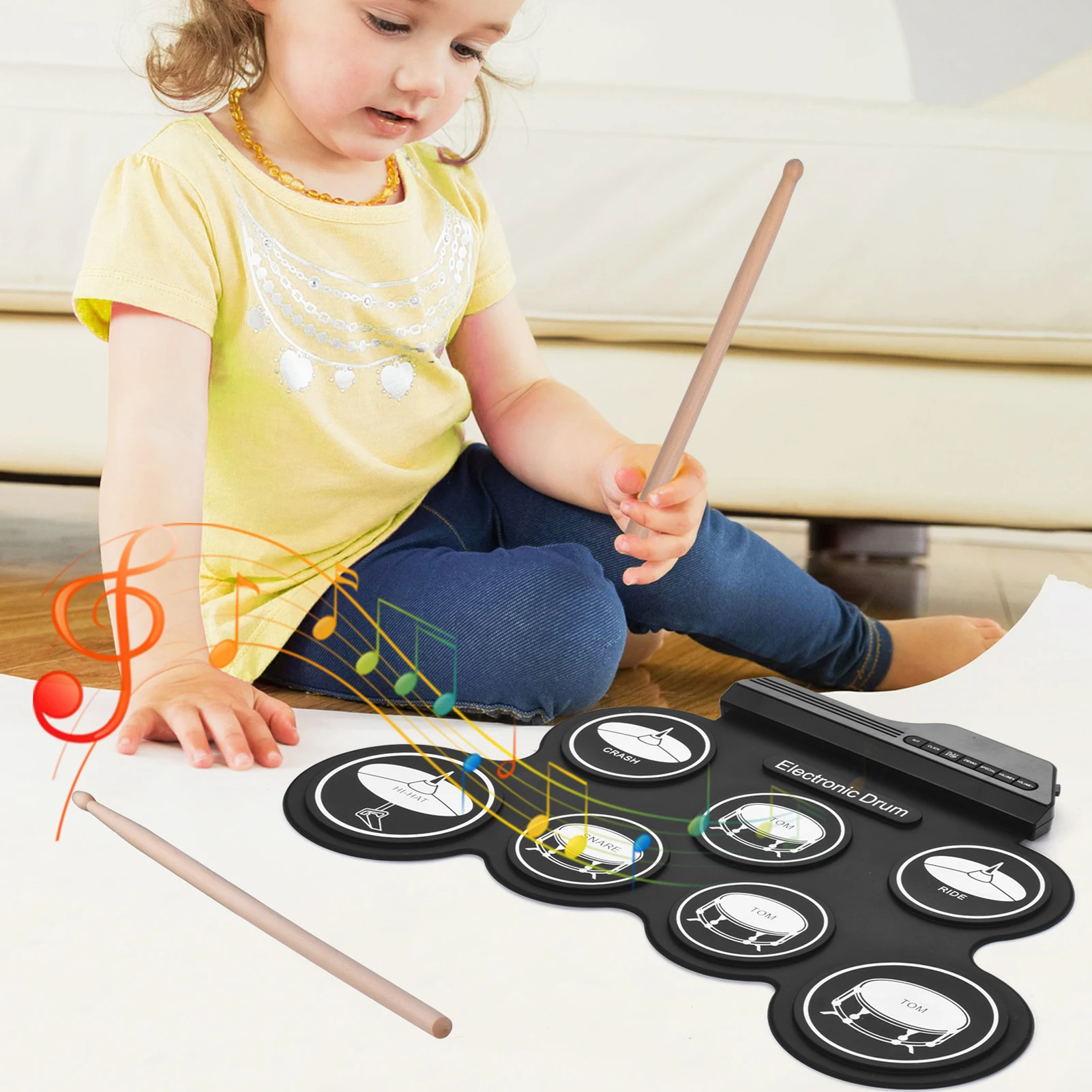 Compact Size USB Roll-Up Silicon Drum Set Digital Electronic Drum Kit 7 Drum Pads with Drumsticks Foot Pedals for Beginners
Compact Size USB Roll-Up Silicon Drum Set Digital Electronic Drum Kit 7 Drum Pads with Drumsticks Foot Pedals for Beginners