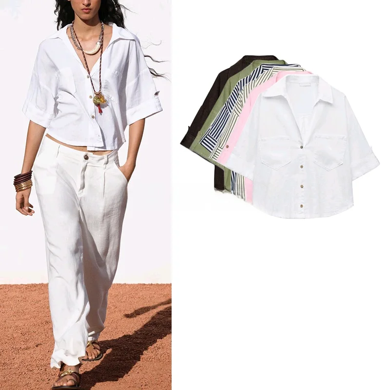 New Summer Women's Casual irt Linen Blend ort Length Turn-down Collar Simple Sle Patch ket Decorated Commute Loose Fit
New Summer Women's Casual irt Linen Blend ort Length Turn-down Collar Simple Sle Patch ket Decorated Commute Loose Fit