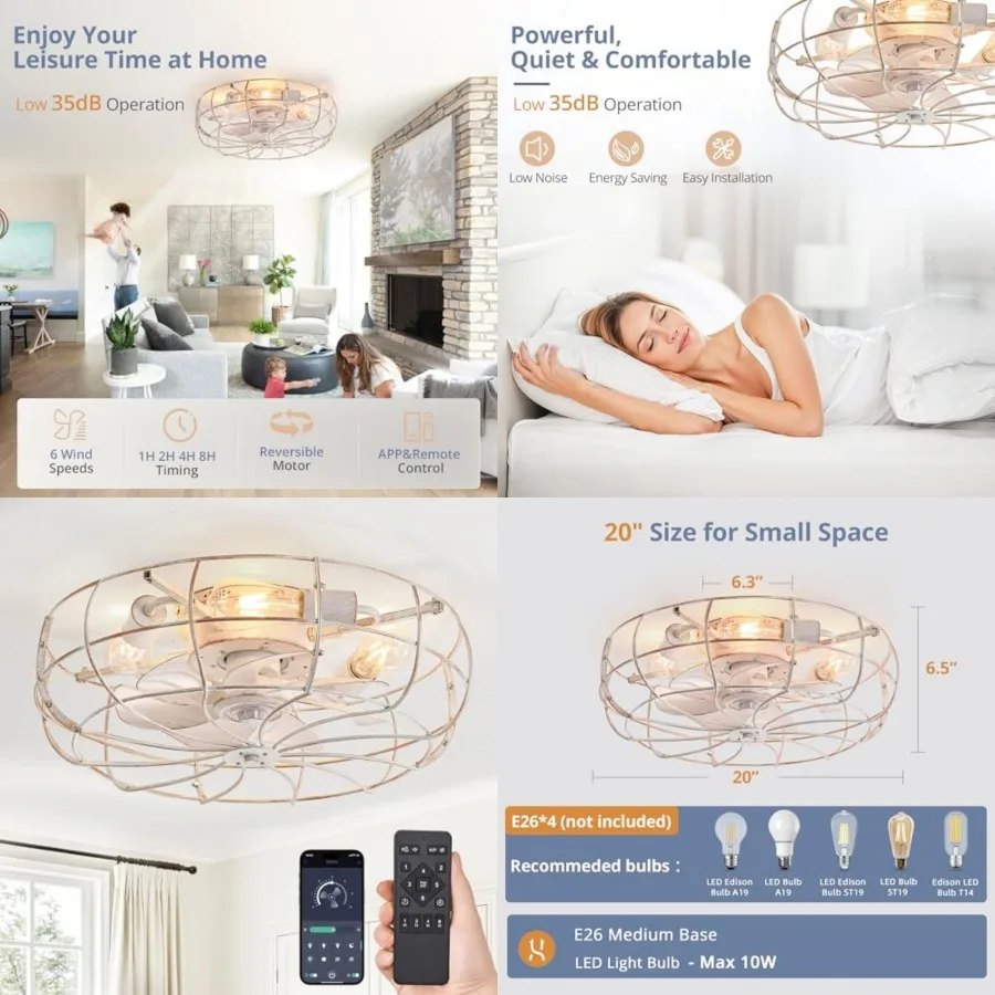 Caged Ceilg Fans with Lights, Flush Mount Low Profile Ceiling Fan with Remote, Small Modern Farmhouse dustrial Ceilg Fan with L
Caged Ceilg Fans with Lights, Flush Mount Low Profile Ceiling Fan with Remote, Small Modern Farmhouse dustrial Ceilg Fan with L