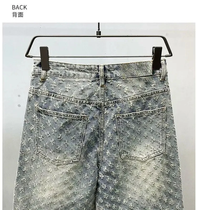 American Y2K Light Luxury Quality Retro Denim Shorts Summer Hip Hop INS Men Loose Shave Jacquard Couple Denim Five Point Pants 21 S9110bb9196a54154b1ed6a7cfedb9c29G