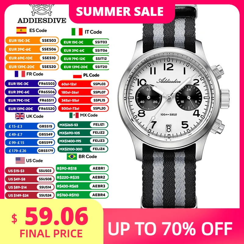 ADDIESDIVE 2025 New Panda Eye Men's Watches Retro Luxury VK64 Quartz Watch For Men Sport Chronograph 100M Waterproof Luminous
ADDIESDIVE 2025 New Panda Eye Men's Watches Retro Luxury VK64 Quartz Watch For Men Sport Chronograph 100M Waterproof Luminous