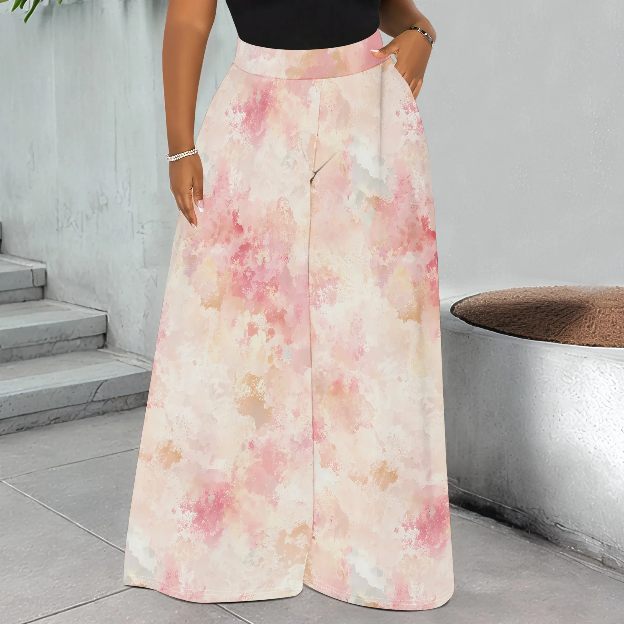 Watercolor Floral Print Pocket Pants Pink Tie Dye Wide Leg Trousers Casual Loose Fit Palazzo Pants for Women
Watercolor Floral Print Pocket Pants Pink Tie Dye Wide Leg Trousers Casual Loose Fit Palazzo Pants for Women