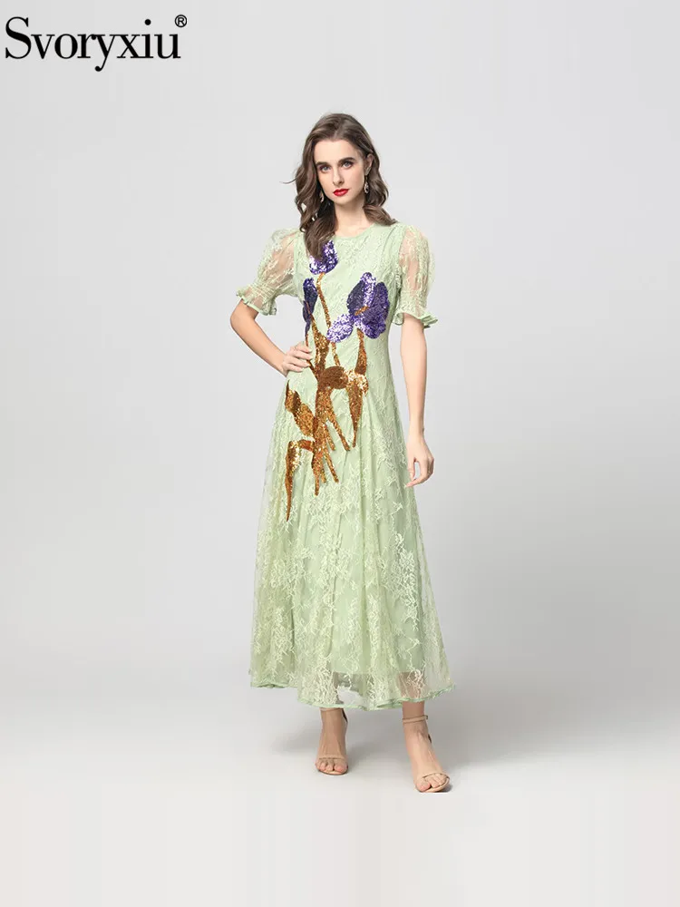 Svoryxiu Summer Fashion Party Light Green Elegant Long Dress Women's O-Neck Lantern Sleeve Hollow Out Lace Sequins Dresses
Svoryxiu Summer Fashion Party Light Green Elegant Long Dress Women's O-Neck Lantern Sleeve Hollow Out Lace Sequins Dresses