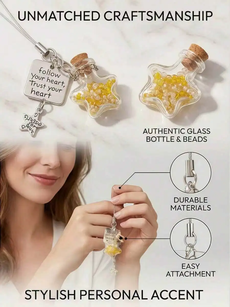 Star Shaped Glass Wish Bottle Charm With Inspirational Quote For Bags Keys Phone Cases
Star Shaped Glass Wish Bottle Charm With Inspirational Quote For Bags Keys Phone Cases