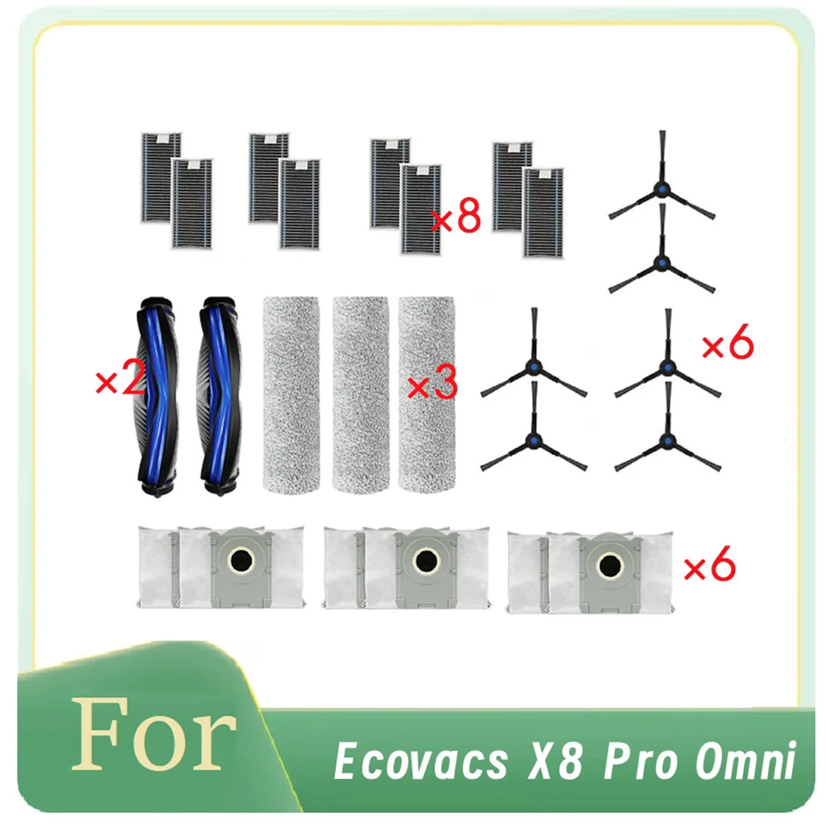 NEW 25 Pcs for Ecovacs X8 Pro Omni Robot Vacuum Roller Side Brush HEPA Filter Mop Pad Dust Bag Ultra Durable Accessories
NEW 25 Pcs for Ecovacs X8 Pro Omni Robot Vacuum Roller Side Brush HEPA Filter Mop Pad Dust Bag Ultra Durable Accessories