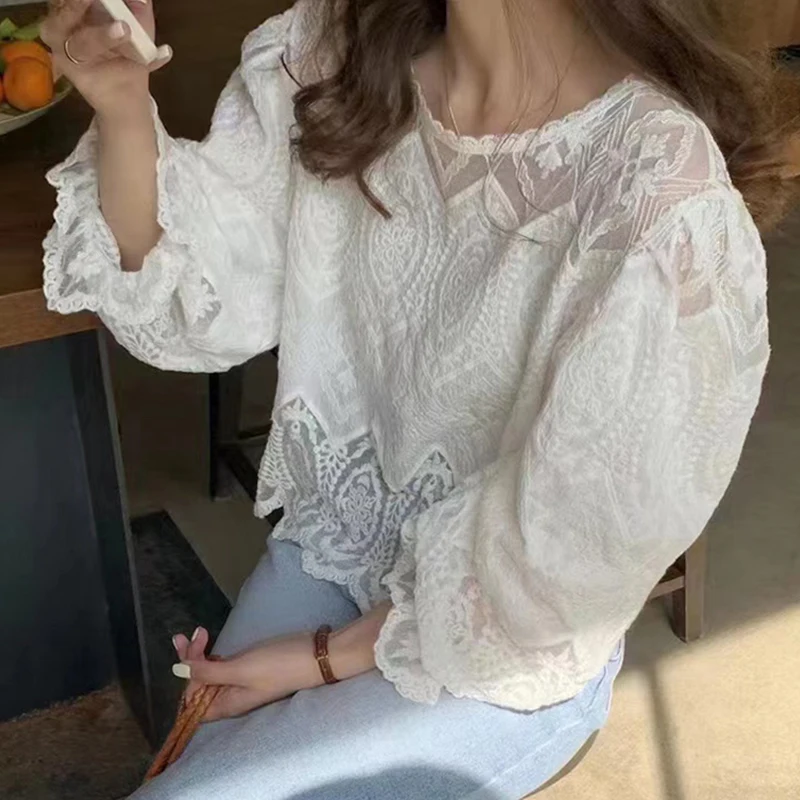 Casual Stylish O Neck Shirt Flare Long Sleeve Lace Simple Blouse Women Elegant Ladies New Loose Crochet Hollow Tops Mujer 27726
Casual Stylish O Neck Shirt Flare Long Sleeve Lace Simple Blouse Women Elegant Ladies New Loose Crochet Hollow Tops Mujer 27726