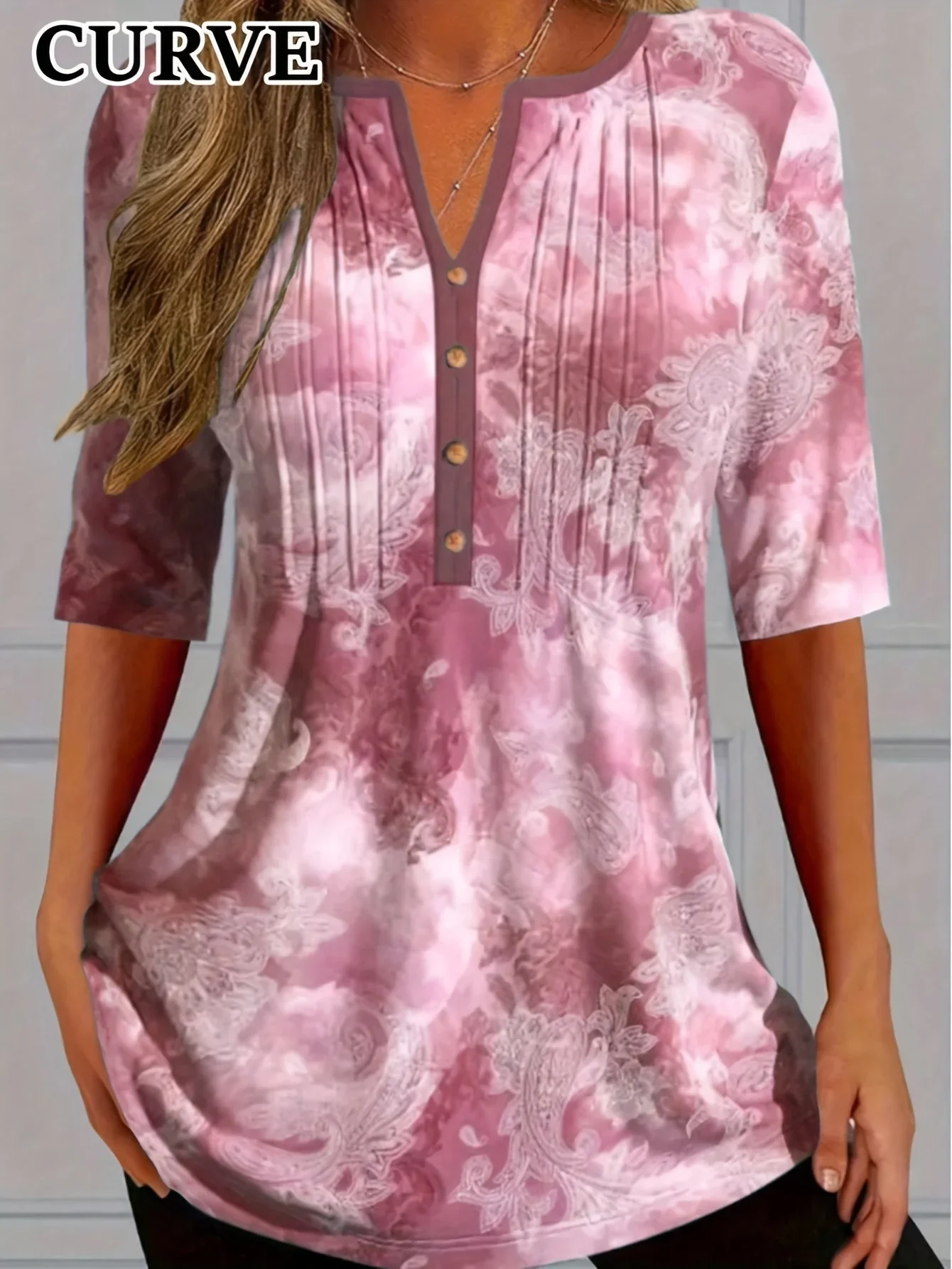 Plus Size 1XL-5XL Women's Fashion Tie Dye Print V-Neck Button Detailed Blouse Women Half Sleeve Medium Stretch Tops T-shirt
Plus Size 1XL-5XL Women's Fashion Tie Dye Print V-Neck Button Detailed Blouse Women Half Sleeve Medium Stretch Tops T-shirt