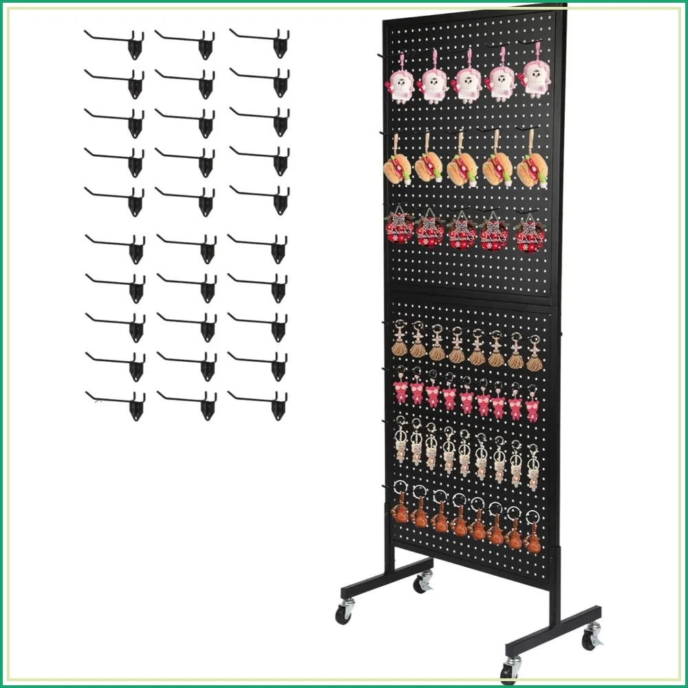 Metal Pegboard Display Stand 2'x5' with 30 Hooks, Pegboard Panels on Wheels, Standing Display Rack
Metal Pegboard Display Stand 2'x5' with 30 Hooks, Pegboard Panels on Wheels, Standing Display Rack