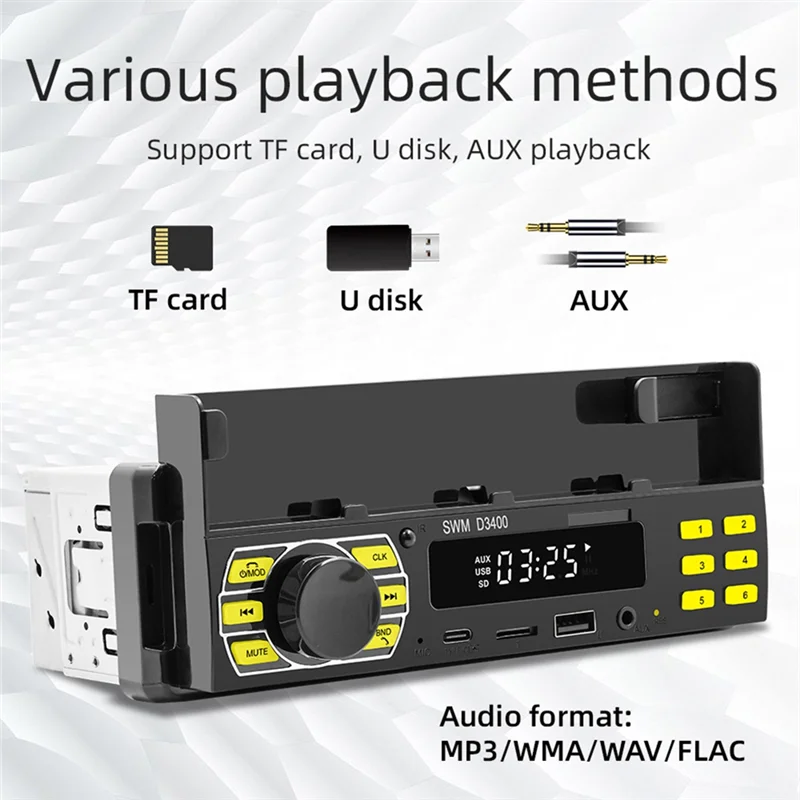 Car Radio Bluetooth 1 Din MP3 Player Handsfree A2DP Type C USB TF AUX Phone Holder Audio System Head
Car Radio Bluetooth 1 Din MP3 Player Handsfree A2DP Type C USB TF AUX Phone Holder Audio System Head