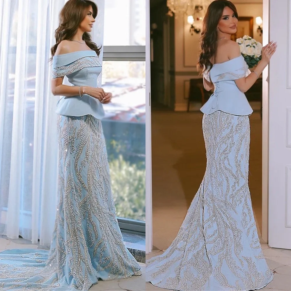 Customized Luxury Blue Jersey Celebrity Gowns Elegant Off the Shoulder Evening Dress Exquisite Lace Up Back Vestido De Festa
Customized Luxury Blue Jersey Celebrity Gowns Elegant Off the Shoulder Evening Dress Exquisite Lace Up Back Vestido De Festa