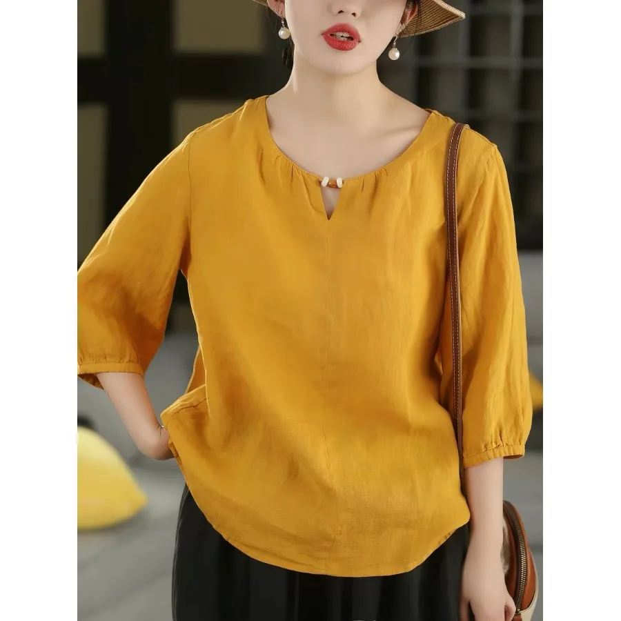 Summer 2026 Women's Loose Cotton Linen Short Sleeve Base Shirt Lantern Sleeve T-Shirt Lazy Style Large Size Commute Fashion
Summer 2026 Women's Loose Cotton Linen Short Sleeve Base Shirt Lantern Sleeve T-Shirt Lazy Style Large Size Commute Fashion