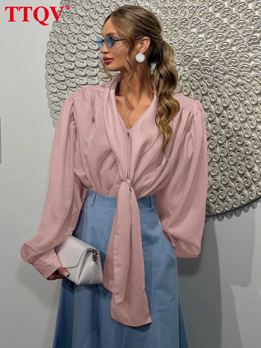 TTQV Fashion Loose Pink Women's Blouse Autumn Bow Collar Long Sleeve Lady Shirt Elegant Classic Solid Top Female Clothing
TTQV Fashion Loose Pink Women's Blouse Autumn Bow Collar Long Sleeve Lady Shirt Elegant Classic Solid Top Female Clothing