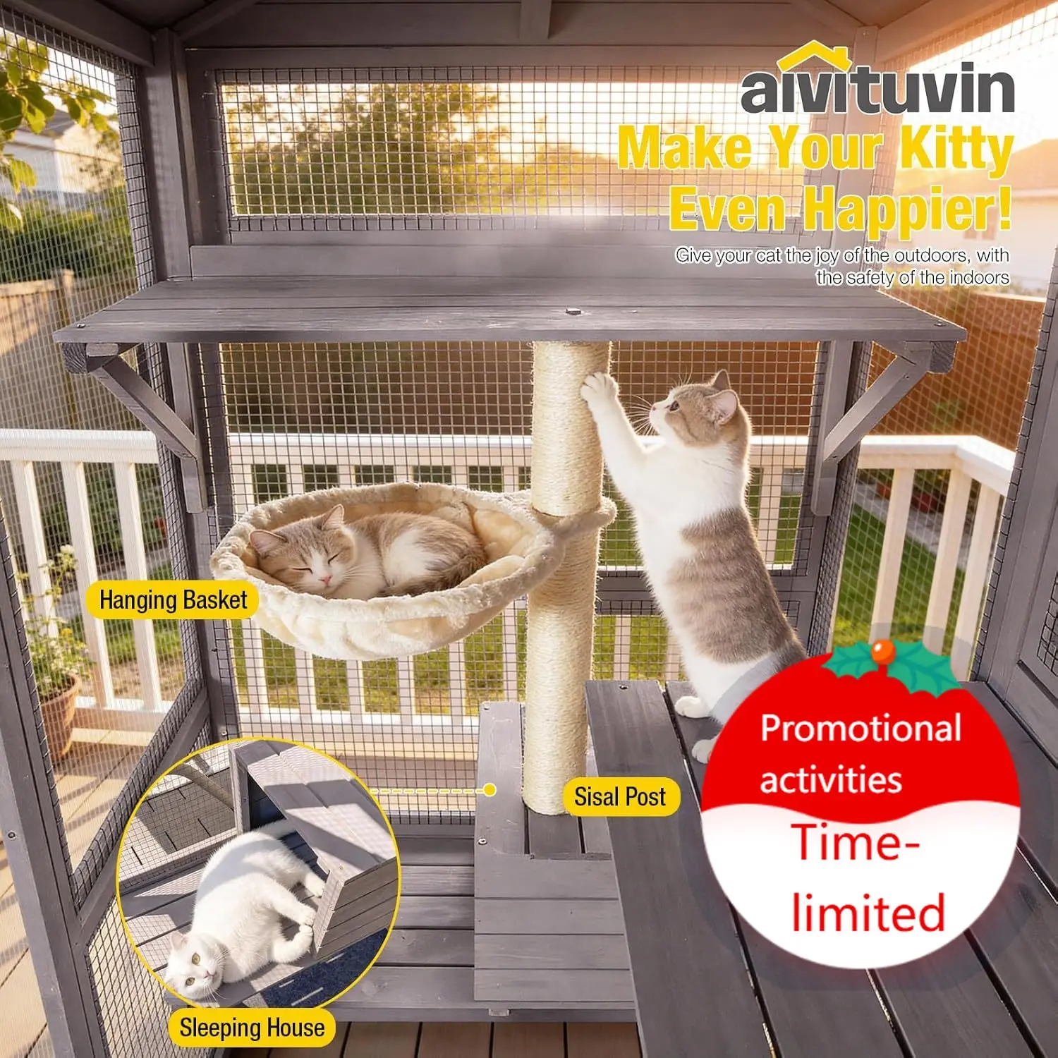 Уличный вольер для кошек Catio с 7 платформами, 2 лежанками, большим окном, домик для кошек на 4-6 кошек, просторная клетка для нескольких кошек
Уличный вольер для кошек Catio с 7 платформами, 2 лежанками, большим окном, домик для кошек на 4-6 кошек, просторная клетка для нескольких кошек