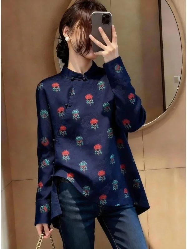 Loose Fit Printed Stand Collar Blue Spring Women's Shirt Casual Style Slimming Effect Long Sleeve Commute Friendly
Loose Fit Printed Stand Collar Blue Spring Women's Shirt Casual Style Slimming Effect Long Sleeve Commute Friendly