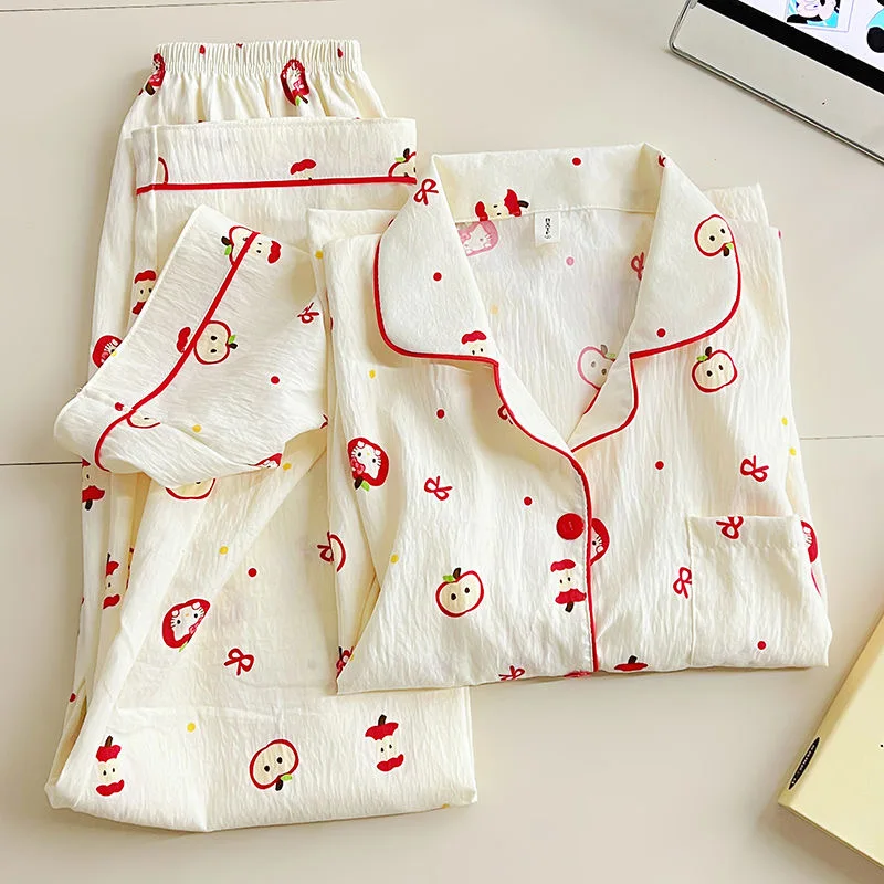 Apple Cat PJ Set For Women Cotton Long Sleeves Button Sleepwear Cute Pajamas Y2K Household Kawaii Pajama Sets Homewear Nightwear
Apple Cat PJ Set For Women Cotton Long Sleeves Button Sleepwear Cute Pajamas Y2K Household Kawaii Pajama Sets Homewear Nightwear