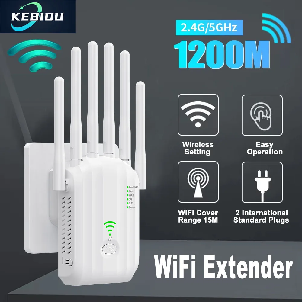 1200Mbps Dual Band 2.4G 5GHz WiFi Repeater Wireless Signal Extender Wi-Fi Amplifier WPS Router 6 Antenna Signal Booster For Home
1200Mbps Dual Band 2.4G 5GHz WiFi Repeater Wireless Signal Extender Wi-Fi Amplifier WPS Router 6 Antenna Signal Booster For Home